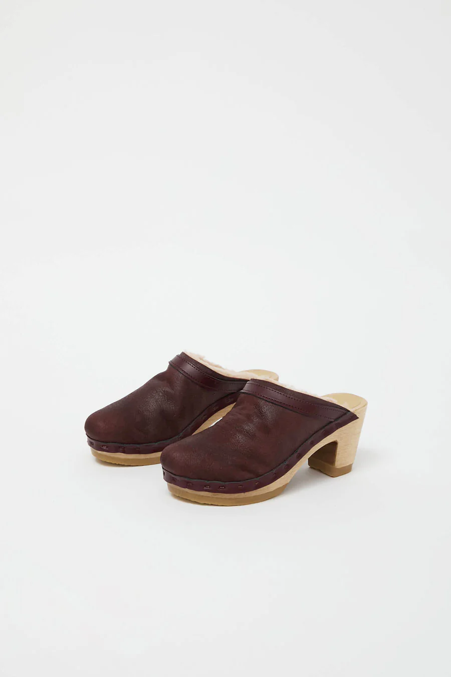 No.6 Dakota Shearling Clog on High Heel in Spitfire and Maroon - Image 3