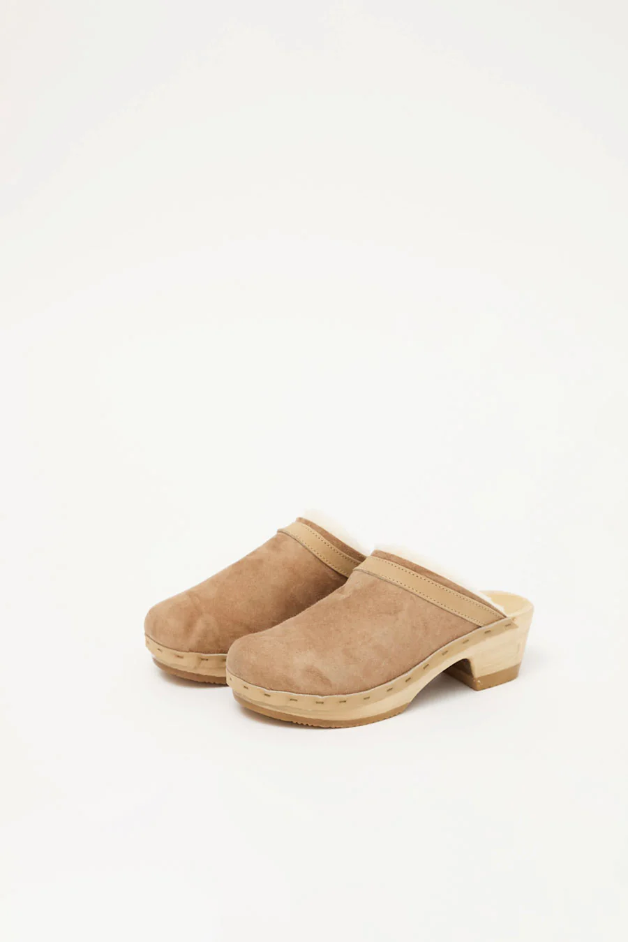 No.6 Dakota Shearling Clog on Mid Heel in Fawn Suede and Bone - Image 3