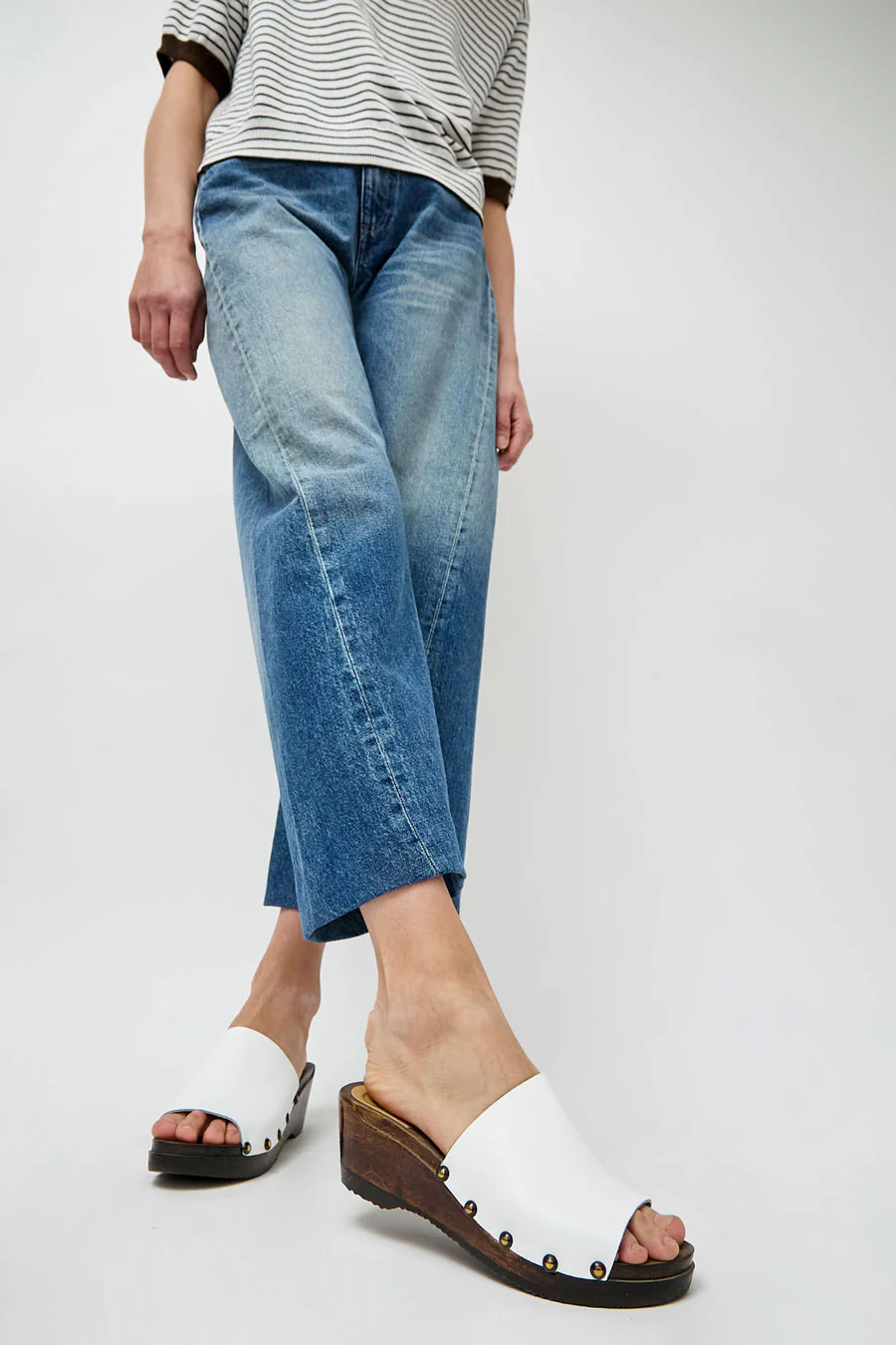 No.6 Leah Clog on Mid Wedge in White on Cocoa Base - Image 5