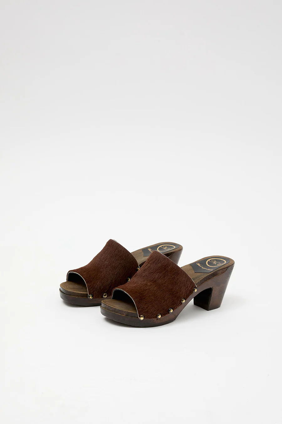 No.6 Leah Studded Clog on High Heel in Carob Pony on Cocoa Base - Image 2