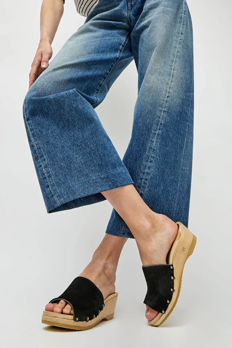 No.6 Leah Studded Clog on Mid Wedge in Black Pony - Image 2