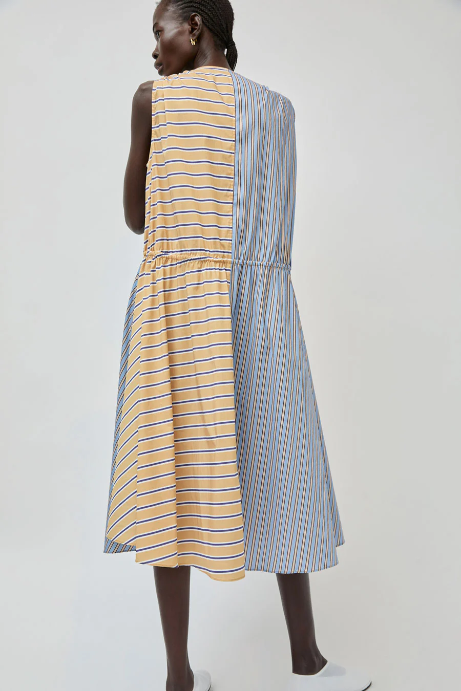 No.6 Leigh Dress in Blue and Camel Oxford Stripe - Image 5