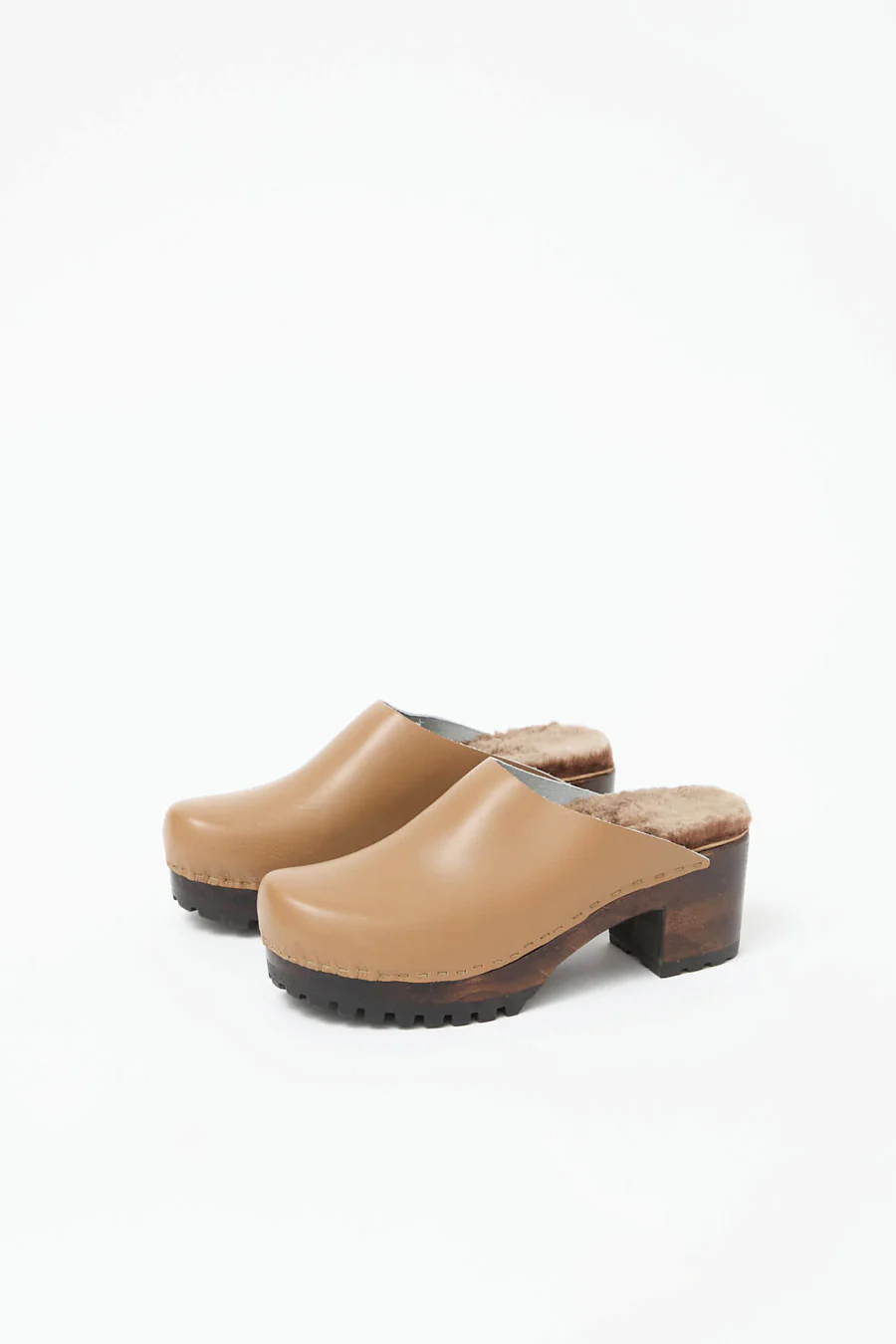 No.6 Liza Clog on Mid Tread in Khaki with Brown Brisa Shearling on Cocoa Base - Image 3
