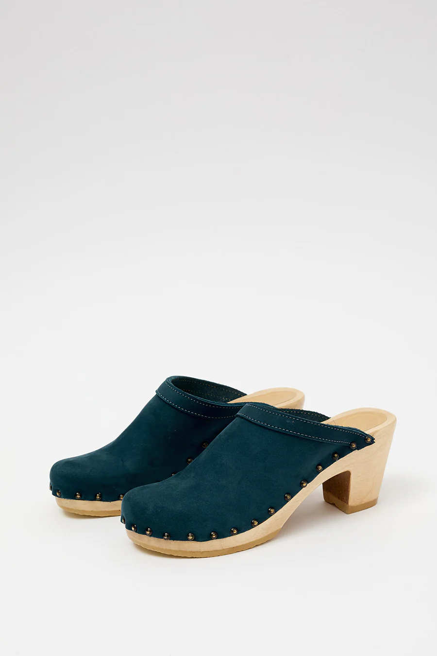 No.6 Old School Studded Clog on High Heel in Denim - Image 2