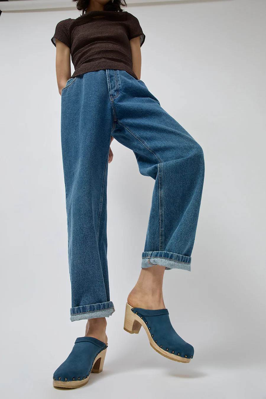 No.6 Old School Studded Clog on High Heel in Denim - Image 3