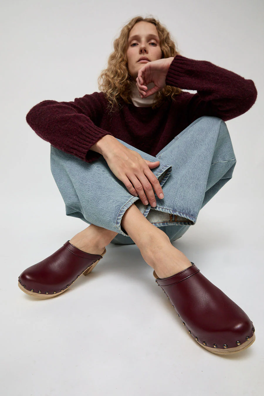 No.6 Old School Studded Clog on High Heel in Maroon - Image 4