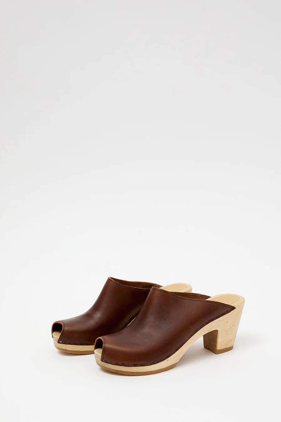 No.6 Peep Toe Mule Clog on High Heel in Chestnut - Image 2