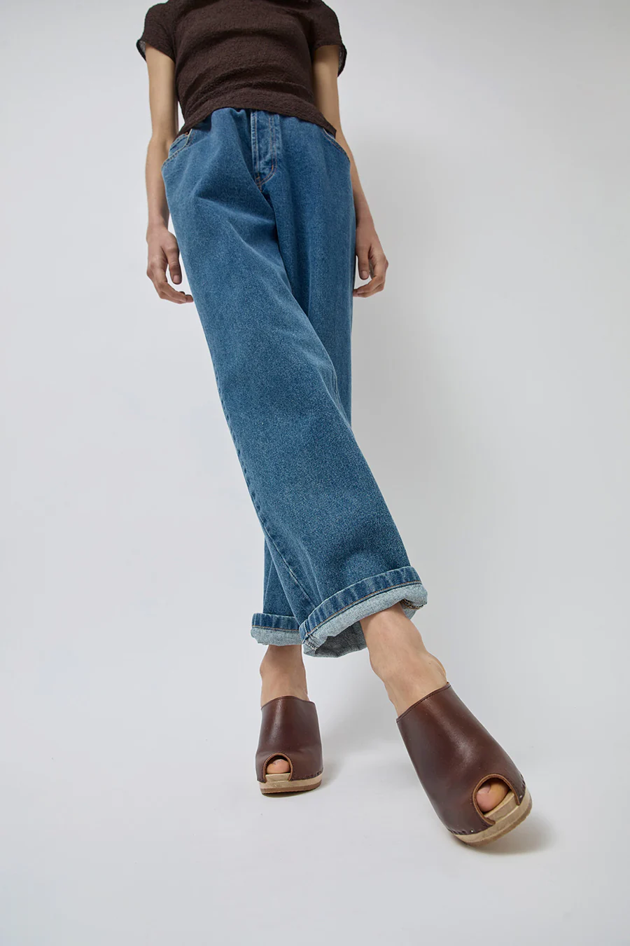 No.6 Peep Toe Mule Clog on High Heel in Chestnut - Image 4