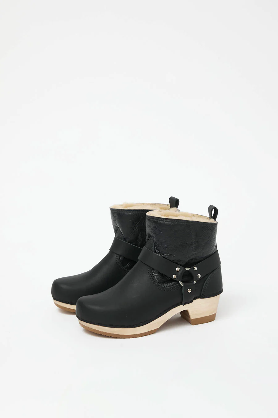 No.6 Shearling Brando Clog Boot on Mid Heel in Ink Aviator - Image 3