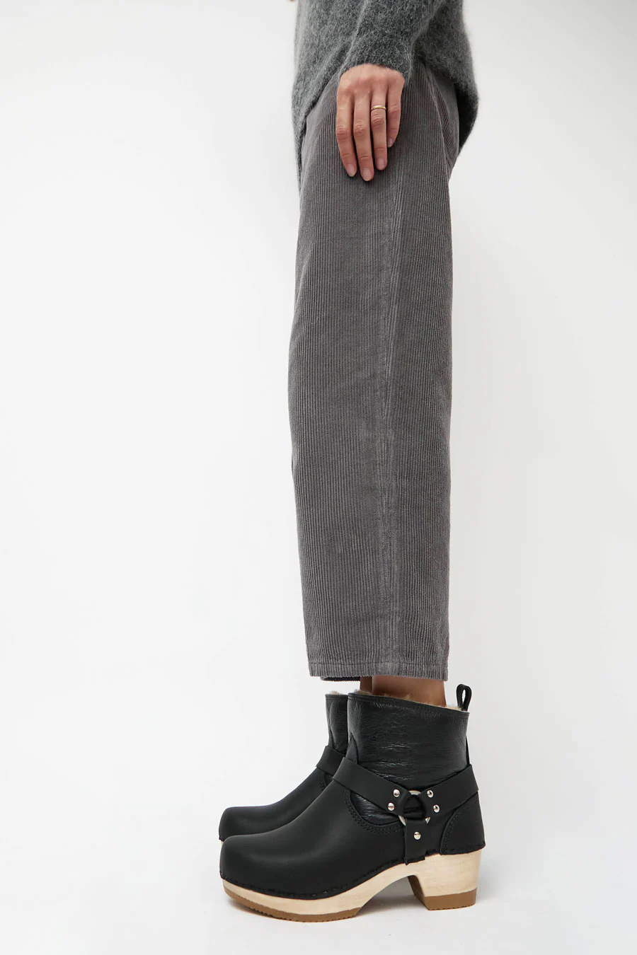 No.6 Shearling Brando Clog Boot on Mid Heel in Ink Aviator - Image 5