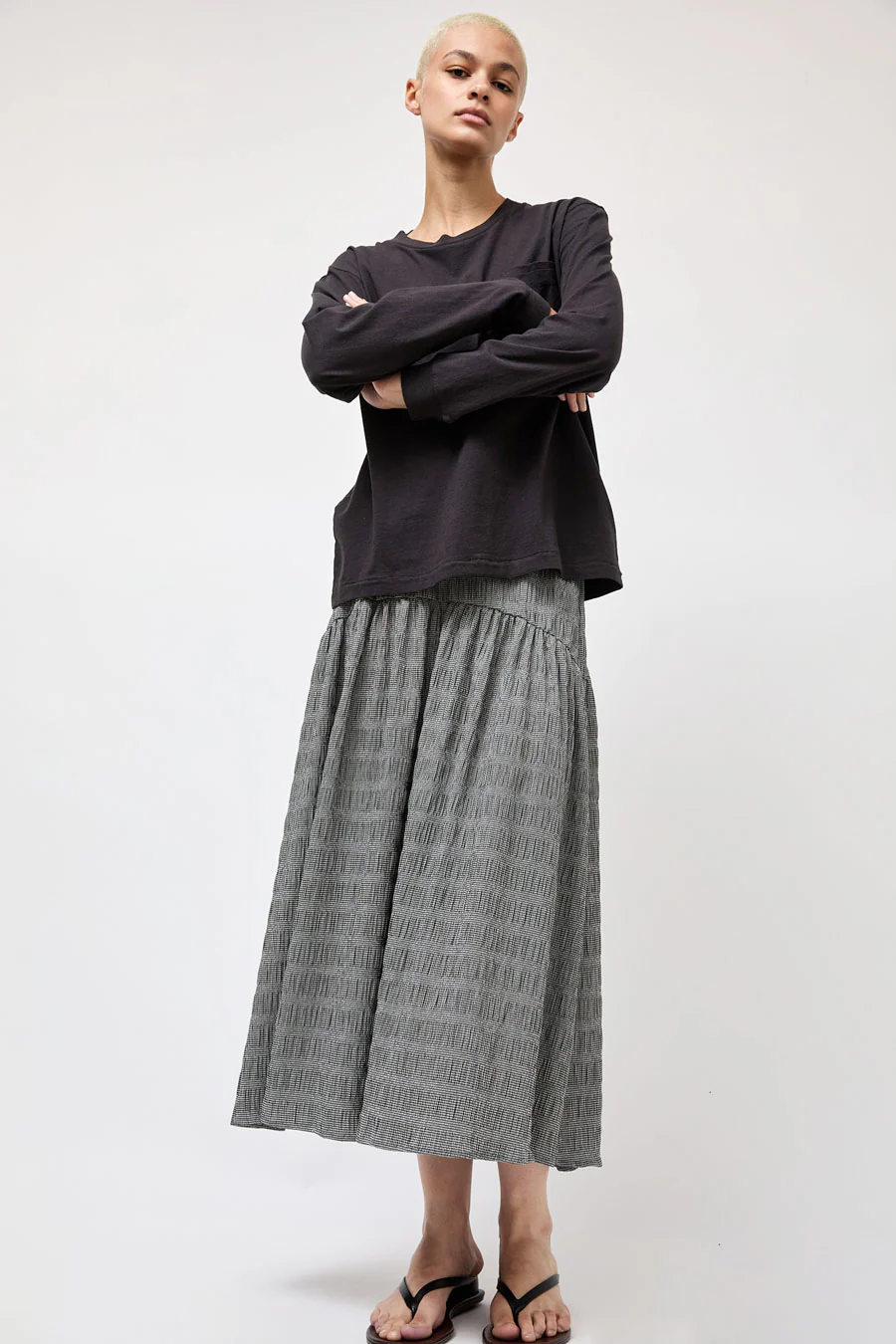 No.6 Sophia Skirt in Black White Puckered Gingham