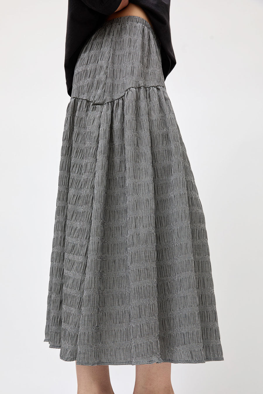 No.6 Sophia Skirt in Black White Puckered Gingham - Image 2
