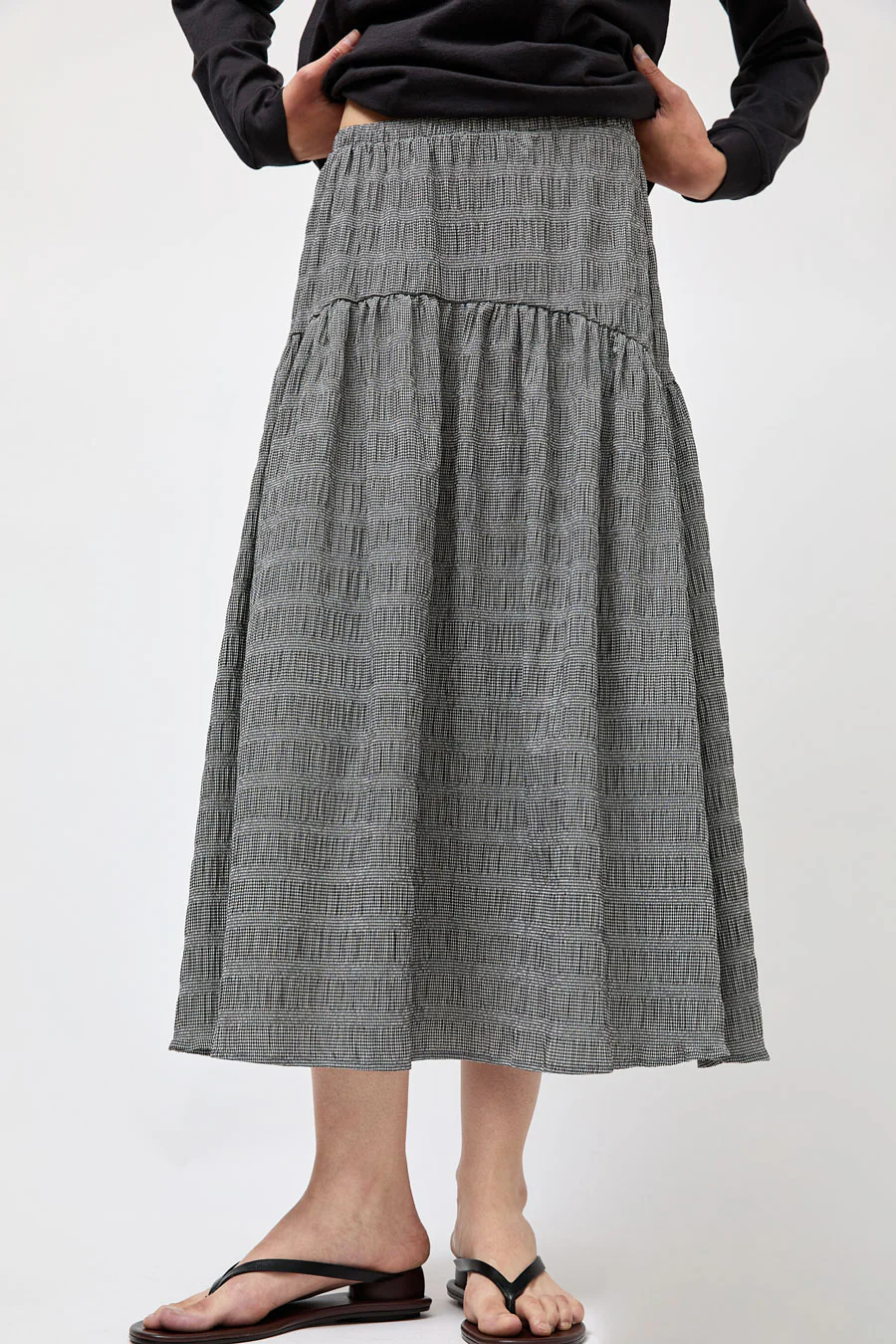 No.6 Sophia Skirt in Black White Puckered Gingham - Image 3