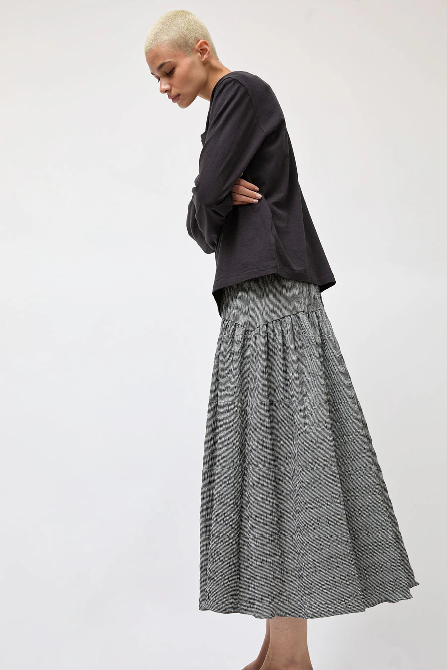 No.6 Sophia Skirt in Black White Puckered Gingham - Image 5