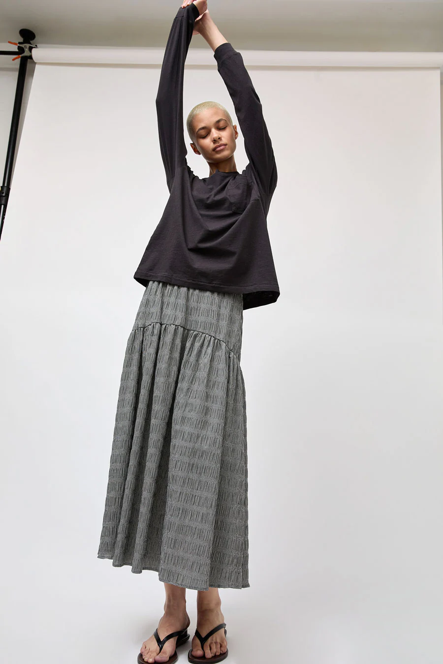 No.6 Sophia Skirt in Black White Puckered Gingham - Image 6