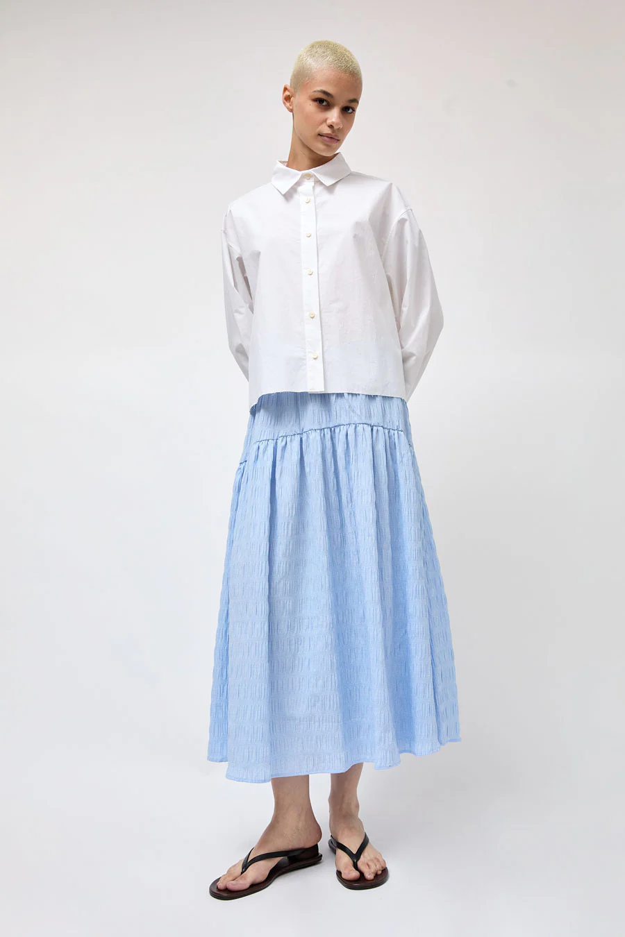 No.6 Sophia Skirt in Blue White Puckered Gingham