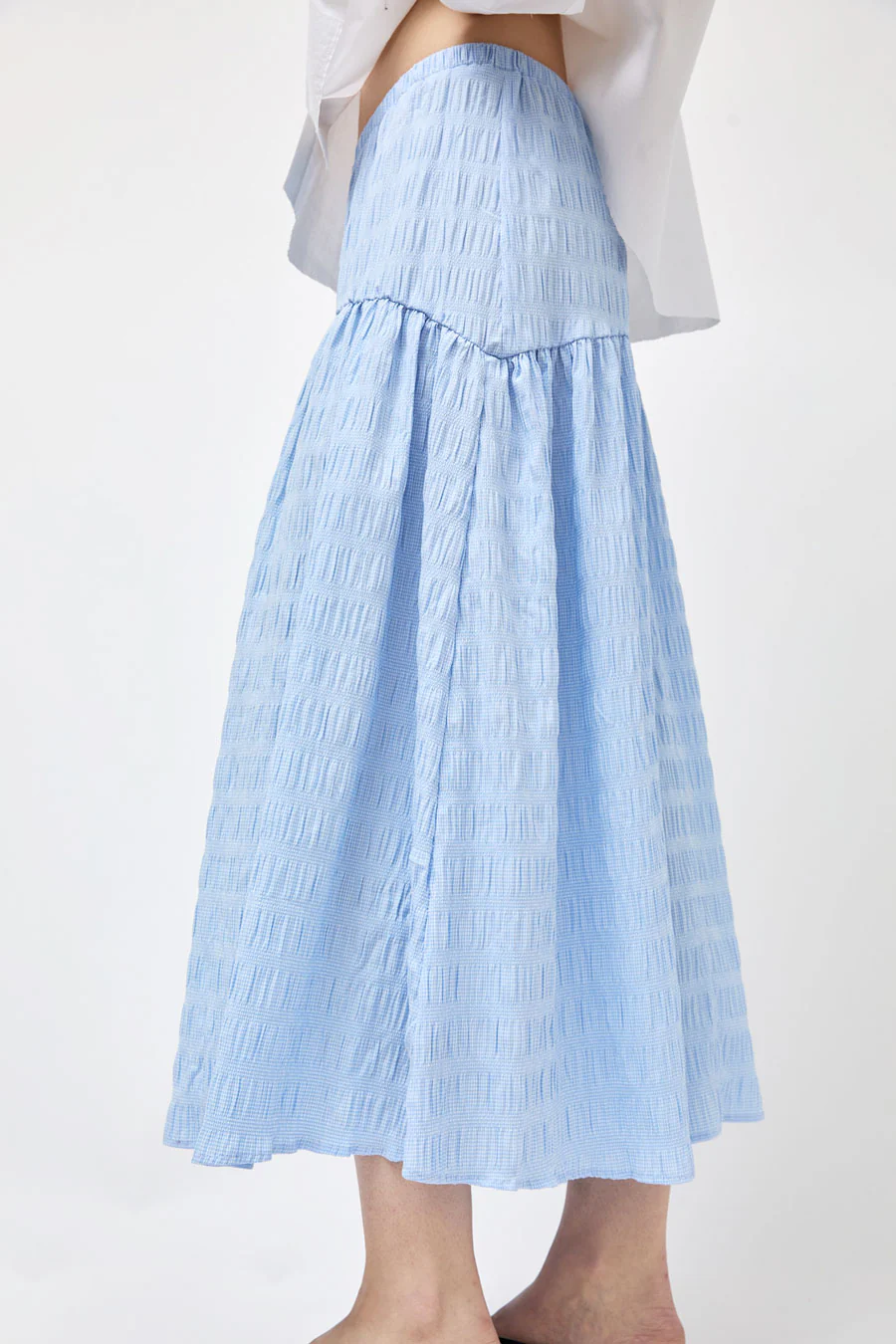 No.6 Sophia Skirt in Blue White Puckered Gingham - Image 4