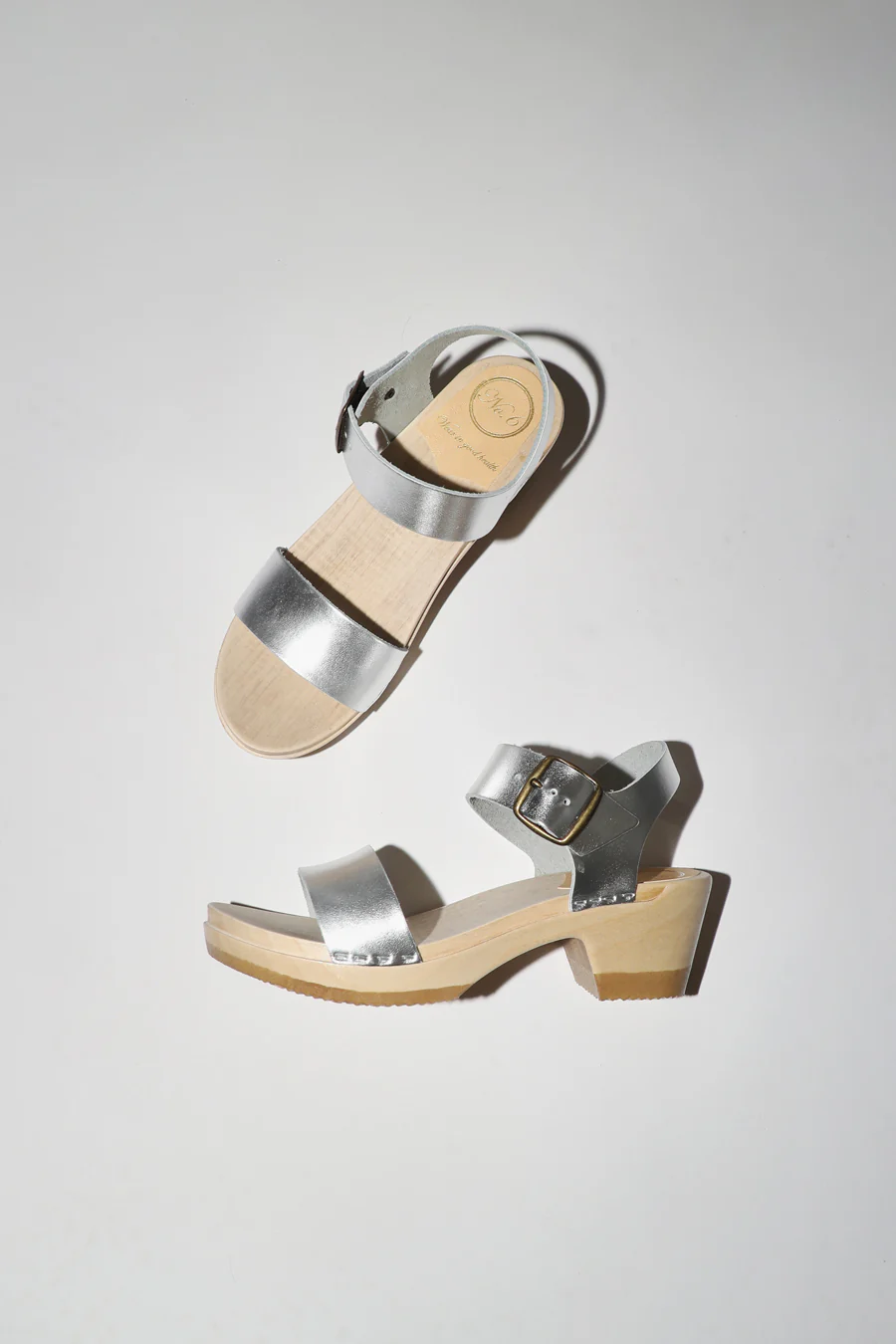 No.6 Two Strap Clog on Mid Heel in Silver - Image 3
