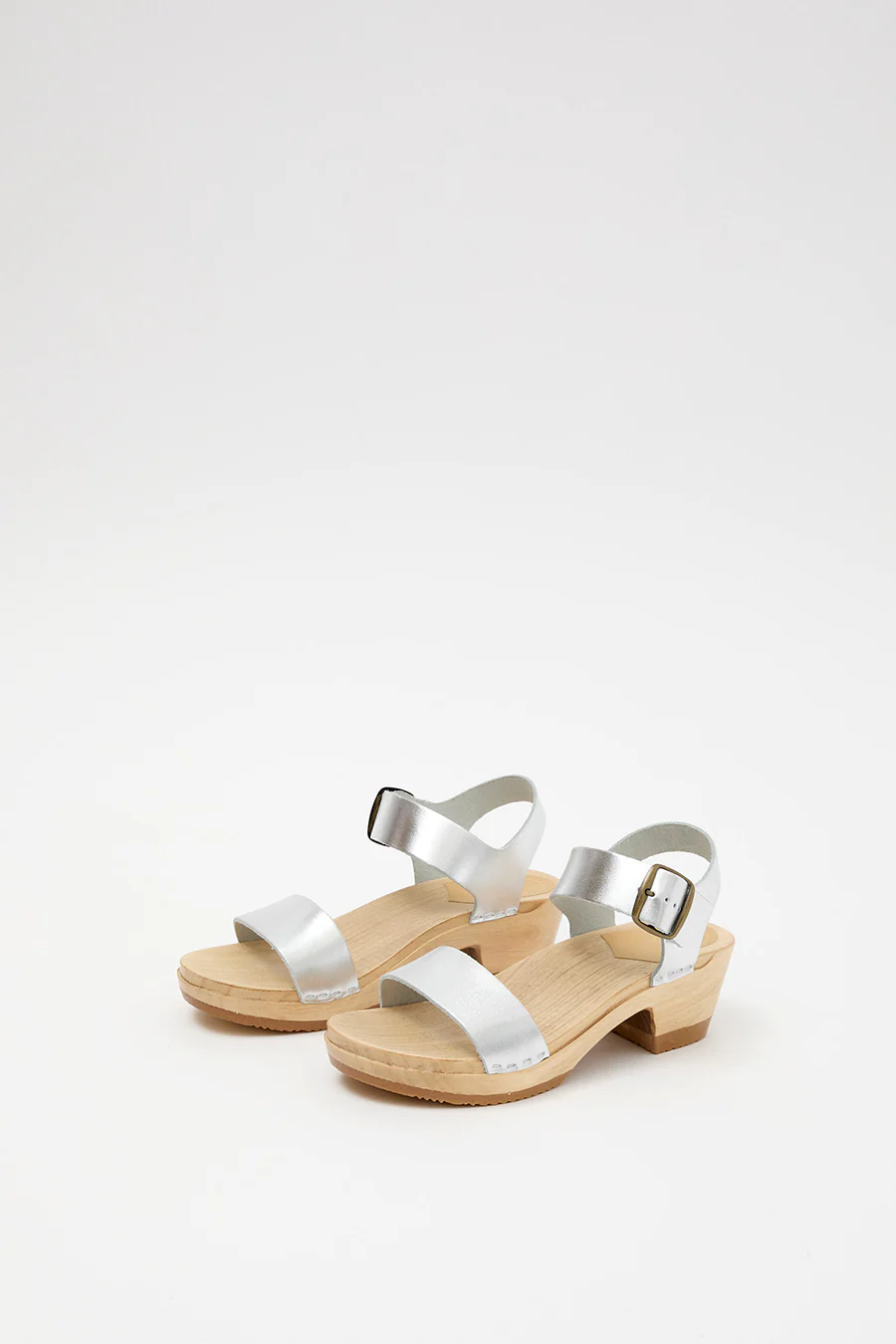 No.6 Two Strap Clog on Mid Heel in Silver - Image 5