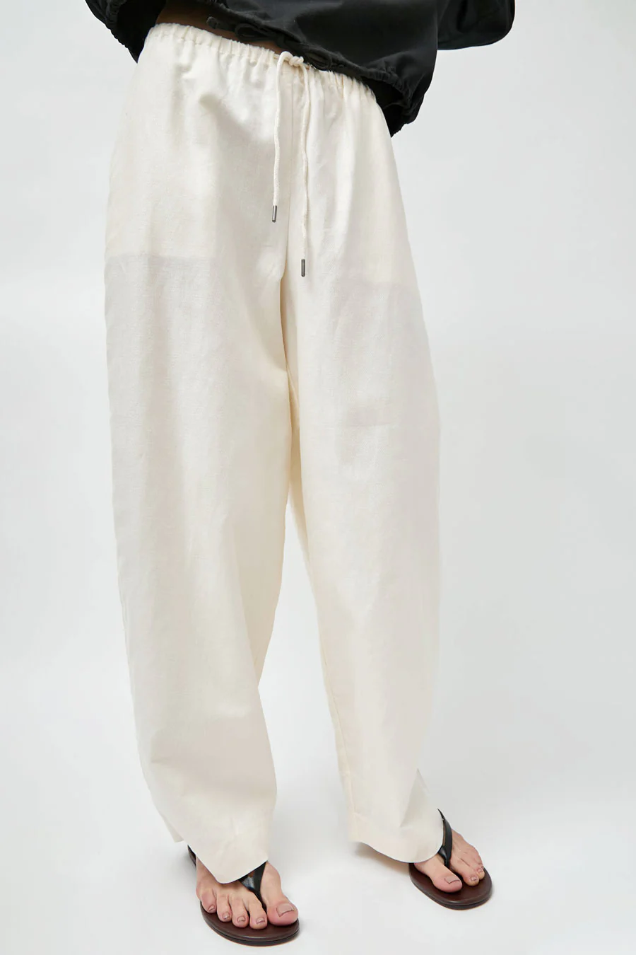 St. Agni Fine Drawstring Relaxed Pants in Ivory - Image 5