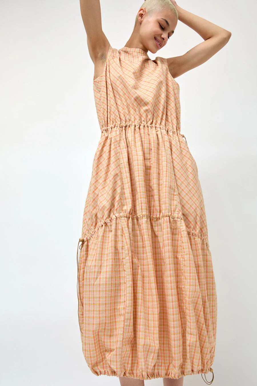 YMC Carter Sleeveless Dress in Pink Check - Image 3