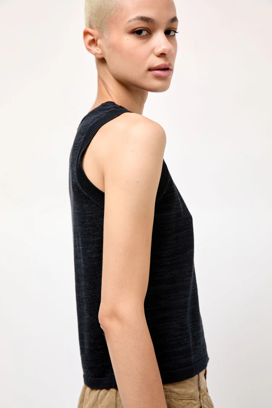 YMC Dot Knit Vest in Black Marl - Image 4