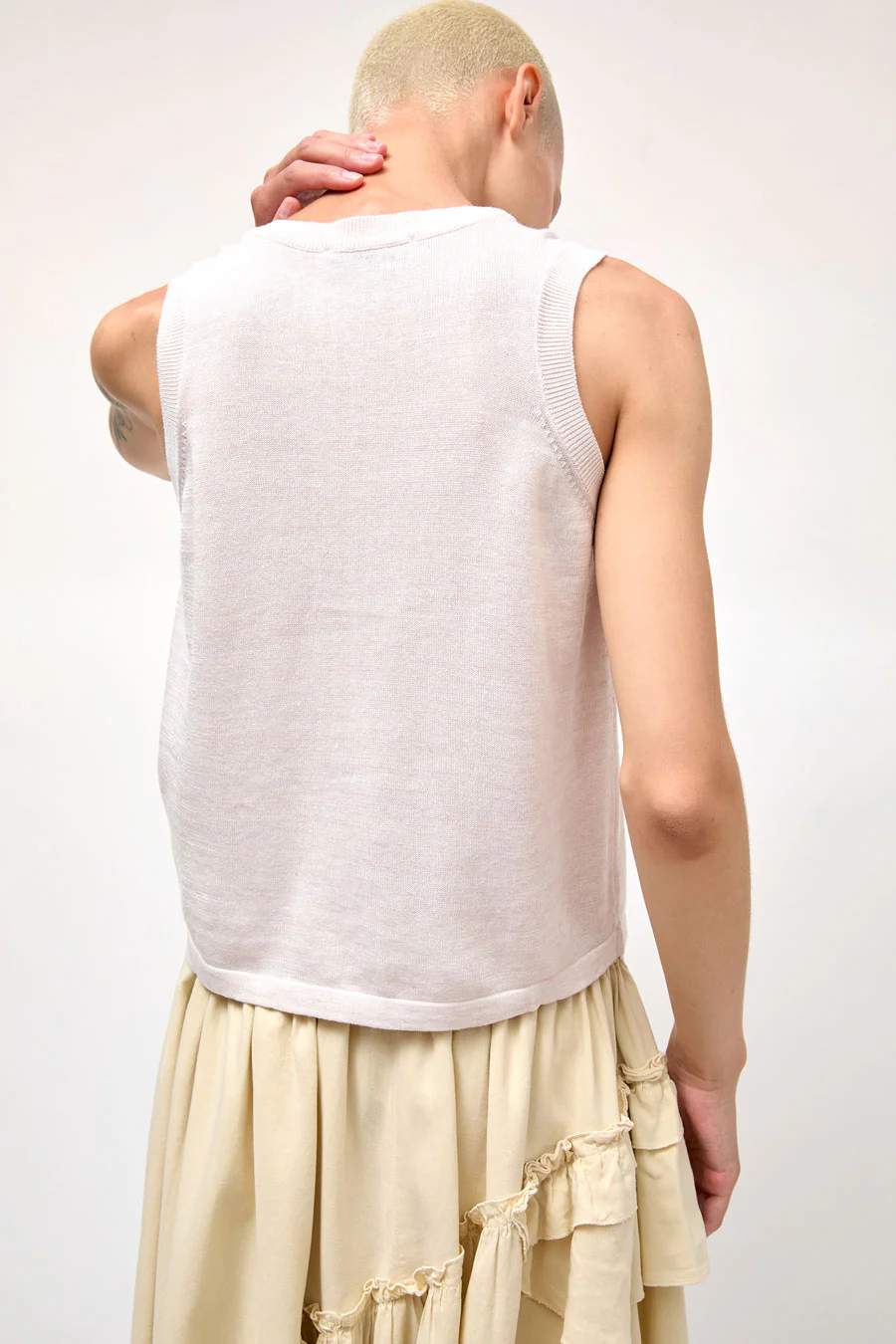 YMC Dot Knit Vest in Pink Marl - Image 4