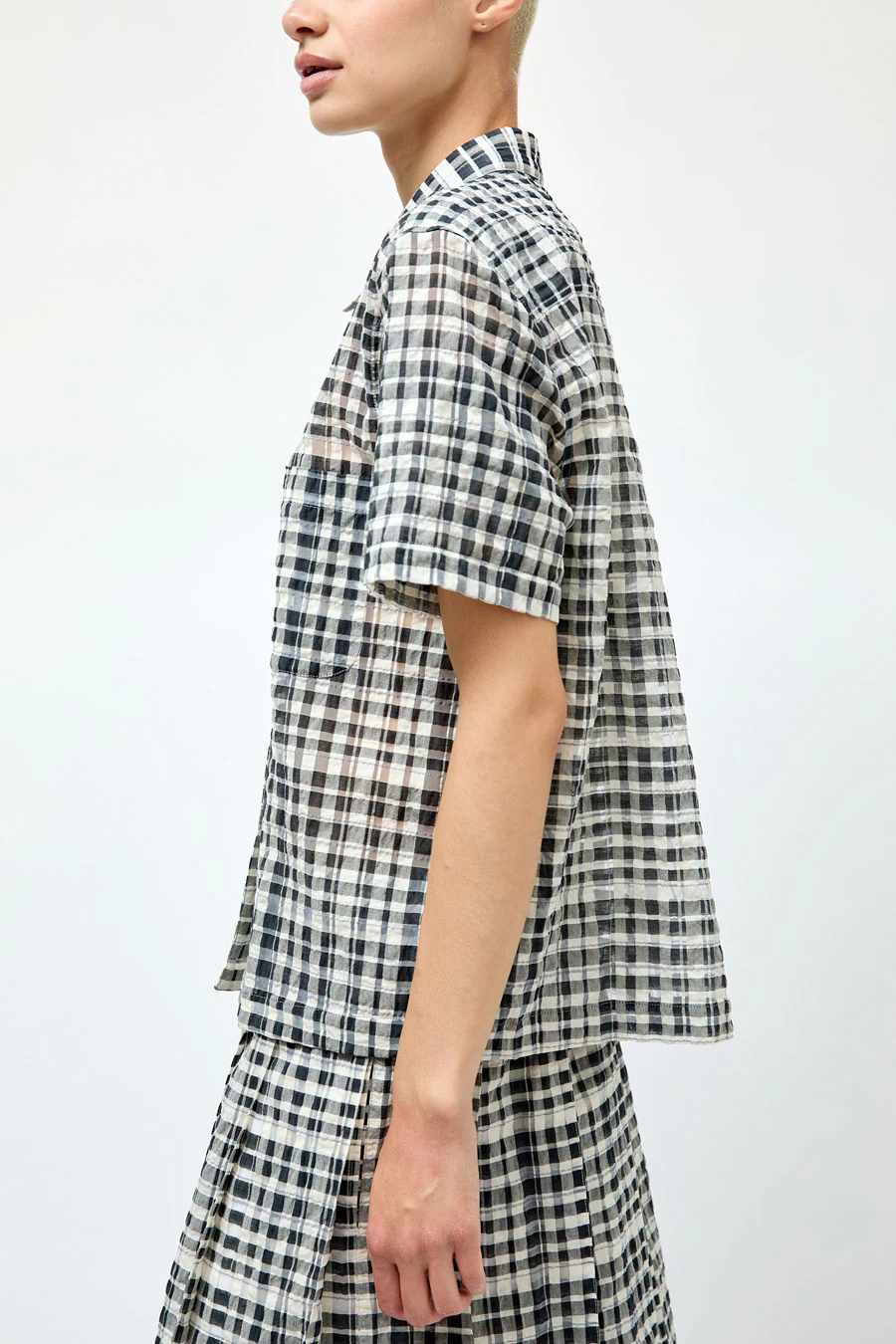 YMC Vegas Shirt in Charcoal and Off White - Image 3