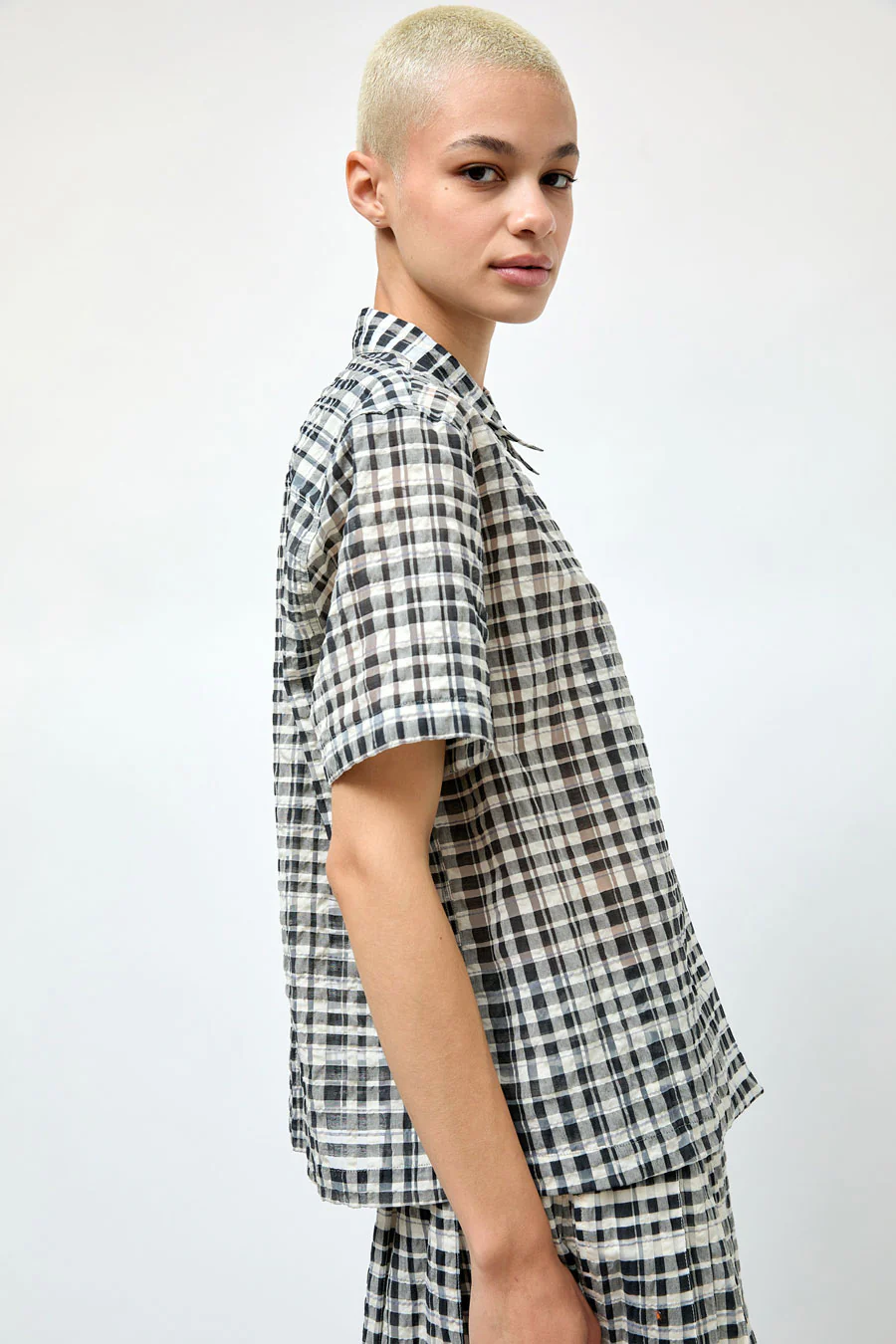 YMC Vegas Shirt in Charcoal and Off White - Image 4