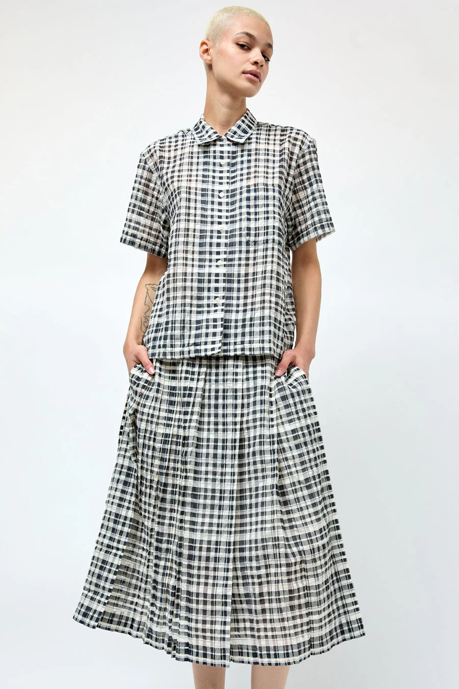 YMC Vegas Shirt in Charcoal and Off White - Image 6